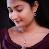 Celestia Blush Silver Necklace Earrings Set